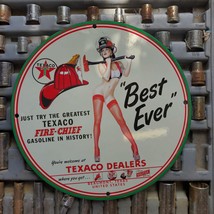 Vintage 1942 Texaco &#39;&#39;Best Ever&#39;&#39; Gasoline Porcelain Gas &amp; Oil Metal Sign - £98.07 GBP