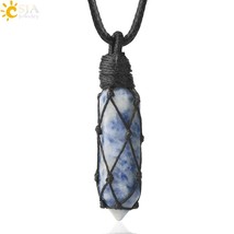 CSJA Healing Crystals Necklaces Stone Pendants Natural Rope Wrap Necklace Amethy - £13.08 GBP