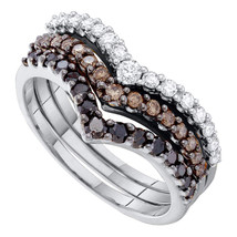 14k White Gold Womens Color Enhanced Diamond Chevron 3-pc Stackable Band Ring - $1,059.00