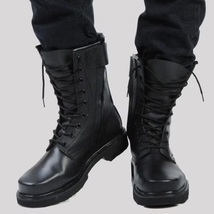Customize Handmade Men Military Black Real Leather Lace Up Combat High A... - $250.00