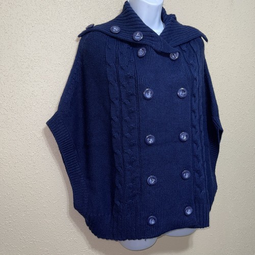 Vertigo Paris NAVY Double Breasted Knit Cape Cardigan SZ L $160 Item image 3