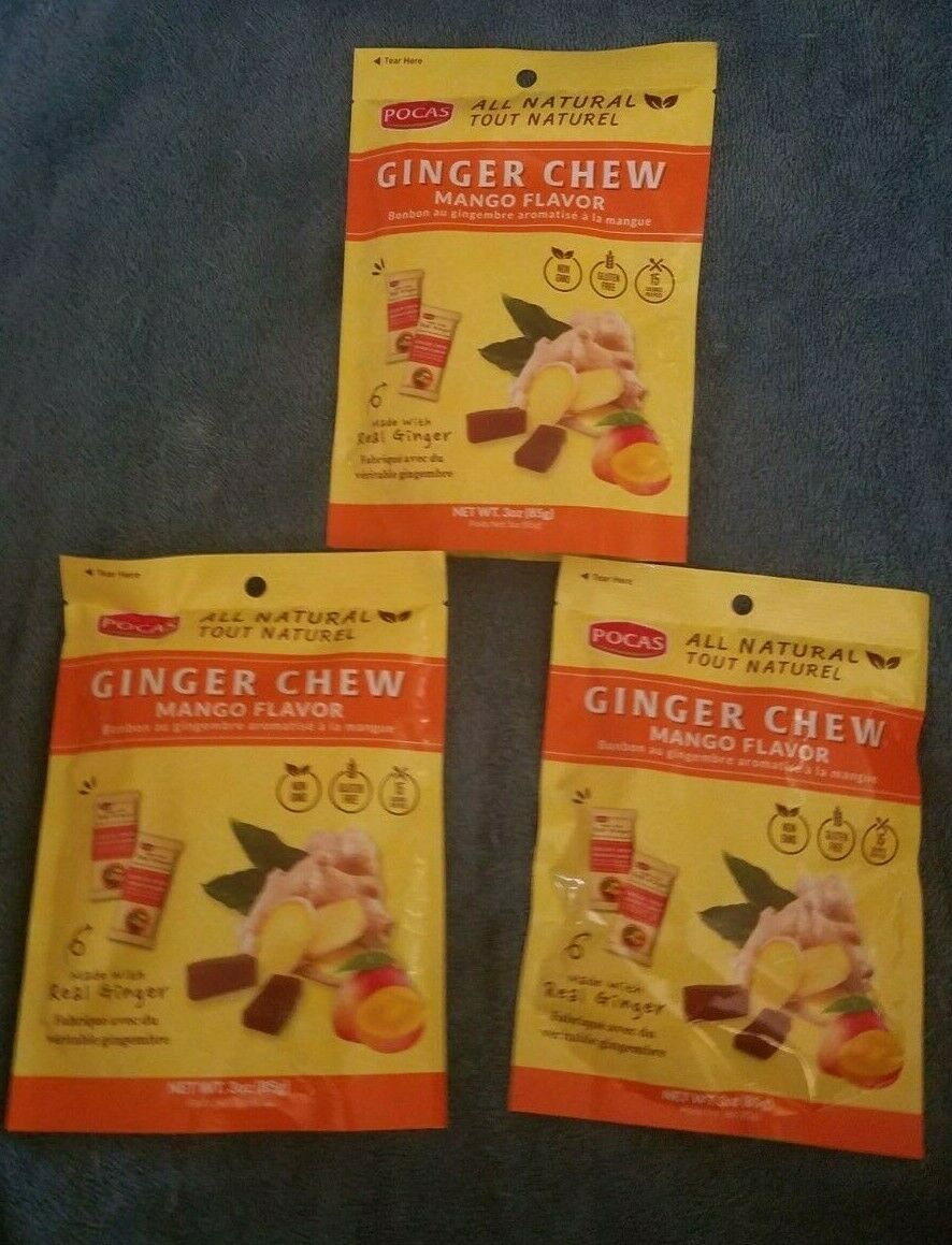 Primary image for 3 PACK POCAS GINGER MANGO FLAVOR CHEW CANDY