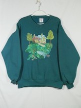 Vintage Jerzees Super Sweats Sweatshirt XL Green Painted Cottage Scene  - £11.75 GBP