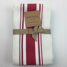 Westside Red White Set 3 Kitchen Towels 100% Cotton Striped - £19.97 GBP