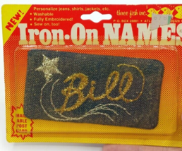 Vintage Iron On Name Patch Metallic on Denim BILL by Three Fish Inc. NIP - $9.41