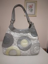 Genuine Coach Silver &amp; Gray Leather Logo And Signature Fabric Handbag Tote Purse - £63.20 GBP