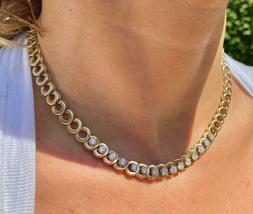 925 Silver Gold Plated  3.00Ct  Simulated Diamond Circle Link Chain Necklace  - £234.26 GBP