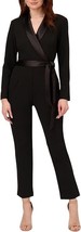 NWT Adrianna Papell Long Sleeve Crepe Tuxedo Collar Black Jumpsuit Size 6 Skinny - £59.78 GBP