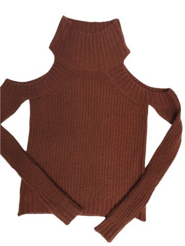 OLIVACEOUS WOMENS SWEATER MED BROWN LONG SLEEVE COLD SHOULDER MOCK NECK ... - $14.25