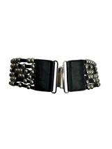 Fredericks of Hollywood Black Faux Leather Silver Tone Beads 3.25&quot; Wide ... - $14.85
