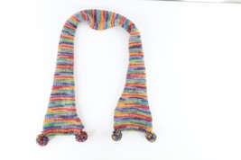 Vintage Streetwear Rainbow Striped Wool Blend Knit Fuzzy Ball Neck Scarf Womens - £31.27 GBP