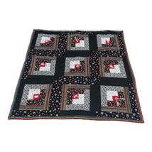 Small Square Quilt 43” Throw Blanket Handmade Stars Circles Geometric Black - $46.74