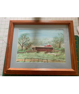 Watercolor Kauffman Covered Bridge framed picture signed By ARE 2000 13.... - £18.88 GBP