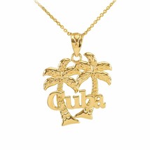 10k Solid Yellow Gold Cuba Palm Tree Pendant Charm Necklace - £150.03 GBP+