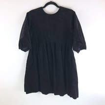 Everlane The Tiered Corduroy Dress Cotton Stretch Puff Sleeve Black Size M - £41.94 GBP