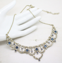 Beautiful Vintage Floral Sapphire Blue Diamante Rhinestone NECKLACE Jewe... - £14.45 GBP