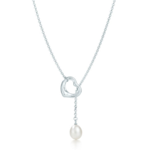 Authentic Tiffany &amp; Co Elsa Peretti Open Heart Lariat Pearl Necklace - £471.02 GBP