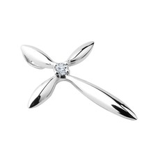 14K Placcato Oro Bianco 925 Argento Rotondo Croce Cz Ciondolo Ringraziamento - £93.50 GBP