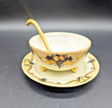 Noritake Gravy Bowl, Spoon &amp; Saucer Gilded Gold Hand Painted Peach Grape... - $276.05 MXN