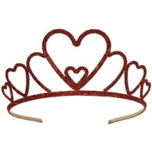 Fancy Red Hearts Glitter Metal Tiara Sweetheart Queen Crown Princess Cupid Venus - £10.97 GBP