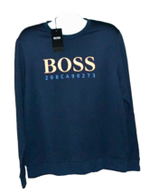 Hugo Boss Blue Orange Logo Long Sleeve Cotton Men&#39;s Sweater Regular Fit ... - £108.51 GBP