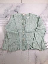 FLAX Shirt Womens Small Knit Green Linen Button Front Relaxed Fit Long Sleeve - £36.53 GBP