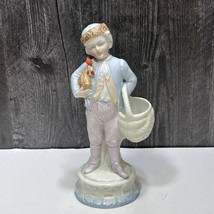 German Porcelain Bisque Figurine Boy with Rooster and Egg Basket Match Holder - £34.81 GBP