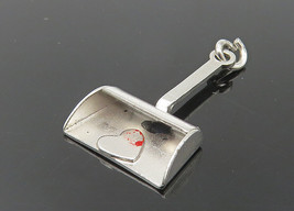 925 Sterling Silver - Vintage Petite Shiny Heart Shovel Drop Pendant - PT9346 - £18.56 GBP