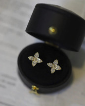 9ct Solid Gold Crystal Flower Stud Zirconia Stud Earrings  - wedding, gift, 9K - £69.87 GBP