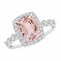 ANGARA Cushion Morganite Halo Ring with Marquise Motifs for Women in 14K Gold - £1,124.78 GBP