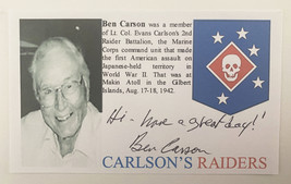 WWII Carlson&#39;s Raiders Ben Carson Signed Commemorative Card - £39.31 GBP