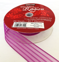 Roll Designer Ribbon 6+ Yards Transparent Purple Stripes 1.5&quot; Wide Wired Edge - £13.11 GBP