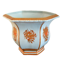 Mottahedeh Hand Painted Hexagonal White and Orange Cache Pot Jardiniere Planter - £178.05 GBP