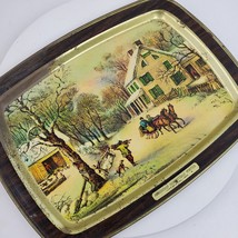 Vintage Currier &amp; Ives American Homestead Winter Metal Serving Tray 15x1... - £7.44 GBP