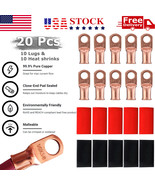 20 Pcs 1/0 Awg Gauge Copper Lugs W/ Red &amp; Black Heat Shrink Ring Terminals - £20.44 GBP
