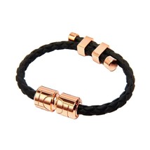 Clavis Vita Magnetic Therapy Sports Golf Health Bracelet Black Band Rose Gold - £124.30 GBP