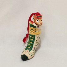 Mouse Hinged Boot Ornament 2001 Hallmark Christmas 3&quot;  Fashion Afoot #2 Cream - £12.01 GBP