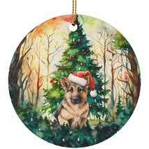 Cute German Shepherd Puppy Dog In Forest Christmas Ornament Ceramic Gift Decor - £11.80 GBP