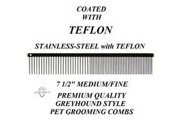 Stainless Steel&amp;Teflon Pet Premium 7.5” MEDIUM/FINE Greyhound Style Comb Dog Cat - £14.93 GBP