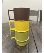 Tupperware Coffee Mugs Cups Set of 3  Autumn Brown Orange Avocado 1312 V... - $12.86