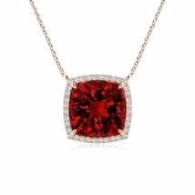 ANGARA Lab-Grown Cushion Ruby Halo Pendant Necklace in 14K Gold (9mm,3.8 Ct) - £1,634.22 GBP