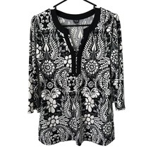 Rafaella Womens Blouse Medium Black White Floral Polyester Spandex Pullover - £7.10 GBP