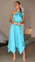 Women Summer Elegant One Shoulder Sleeveless Irregular Hem Pleated Ruched Front  - £23.32 GBP