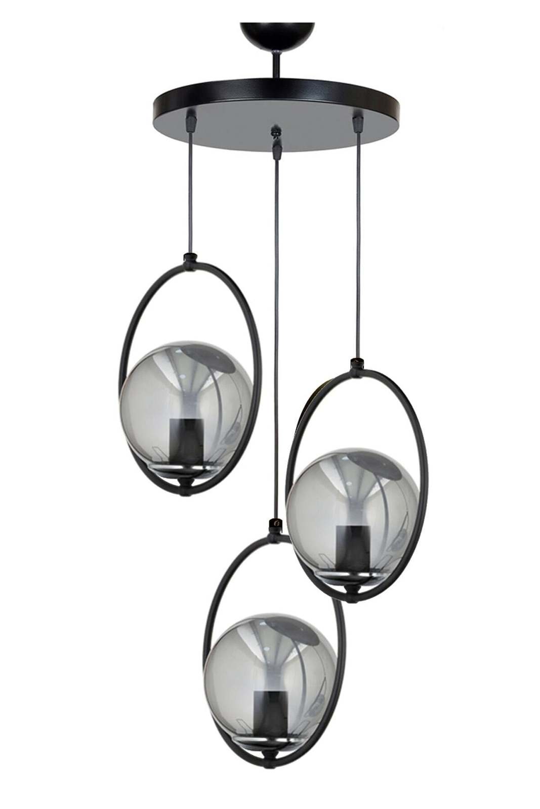 Roman Black Modern Smoked Imported Glass Pendant Lamp Triple Chandelier - $108.00