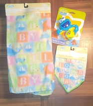 Baby Blanket, Bib Rattle Angel of Mine&#39; 30&quot; Square Soft Fleece color Bun... - $11.99