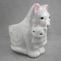 White Persian Momma Cat Carrying Kitten Ceramic Figurine Planter Utensil Holder - £9.15 GBP