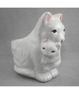 White Persian Momma Cat Carrying Kitten Ceramic Figurine Planter Utensil... - $11.71