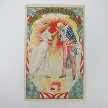 Postcard Independence Day 4th July Uncle Sam Kiss Lady Liberty Patriotic Antique - £23.58 GBP
