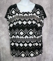 Lane Bryant Black White Beaded Blouse Shirt Top Womens Size 26/28 Geometric - $16.99