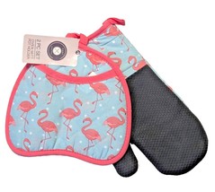 Flamingo Oven Mitt Pocket Potholder Kitchen Pink Blue Black Cotton Neopr... - $18.97